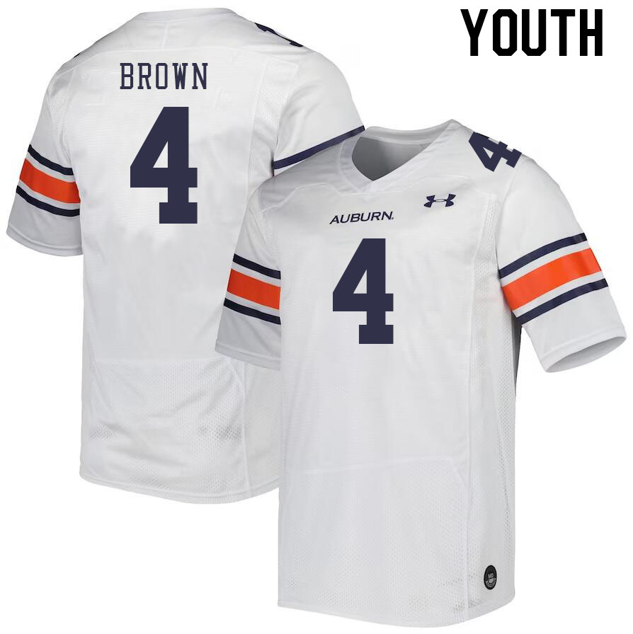 Youth Auburn Tigers #4 Camden Brown White 2023 College Stitched Football Jersey